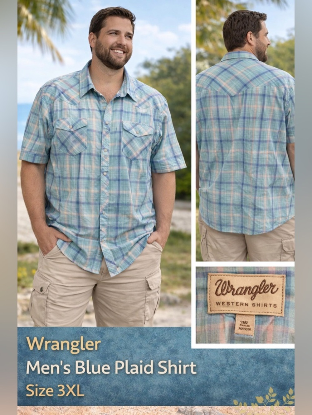 Wrangler Men's Blue Plaid Shirt 3XL
